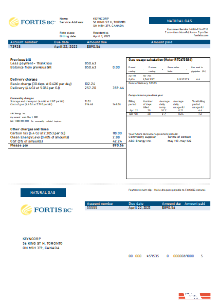 British Columbia FortisBC utility business bill, SCR PSD template